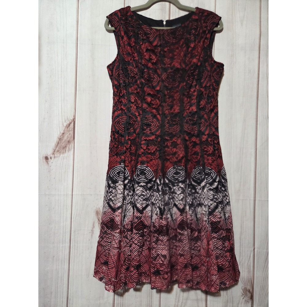 Gabby Skye Scarlet Red Black Lace Fit & Flare‎ Dress NWT 12 Knee Length